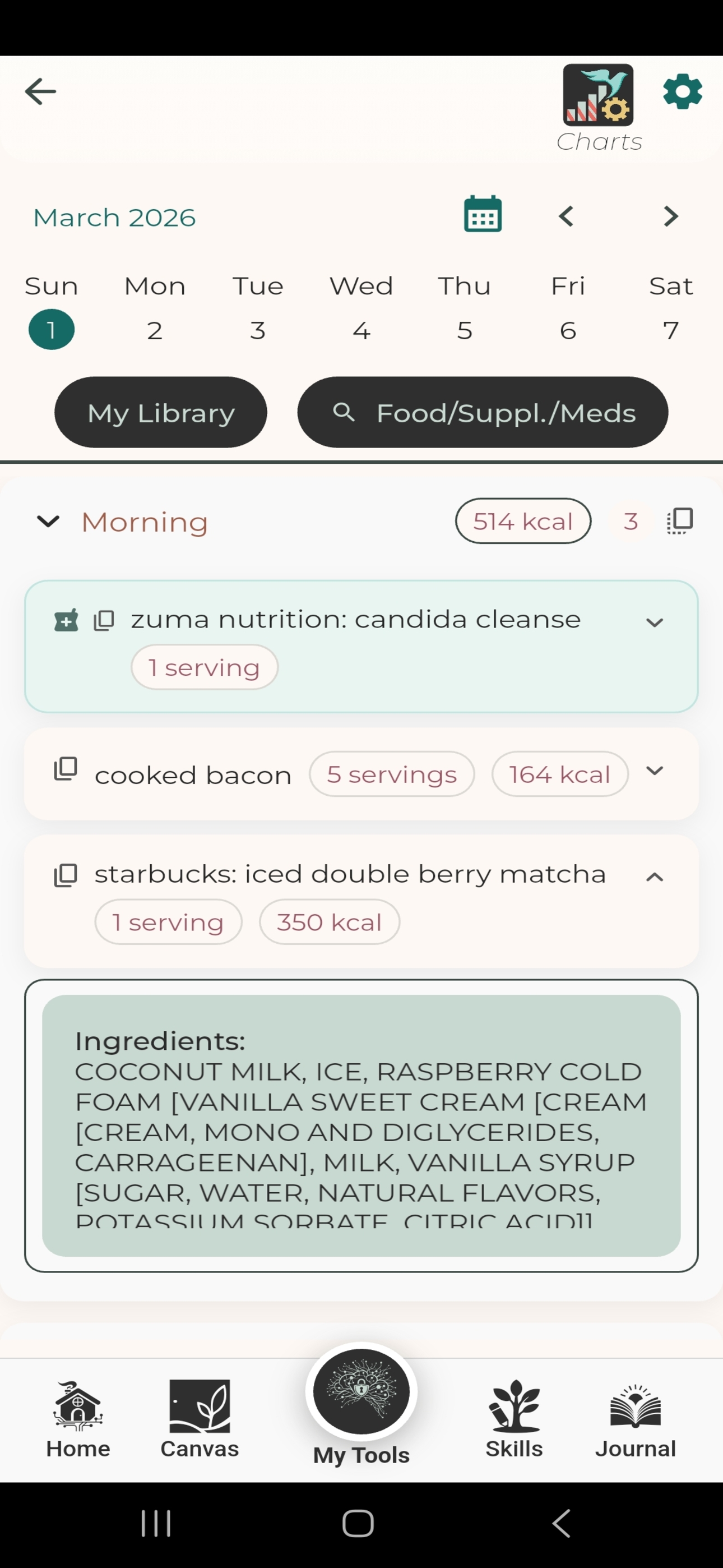 Food logging with ingredient breakdown